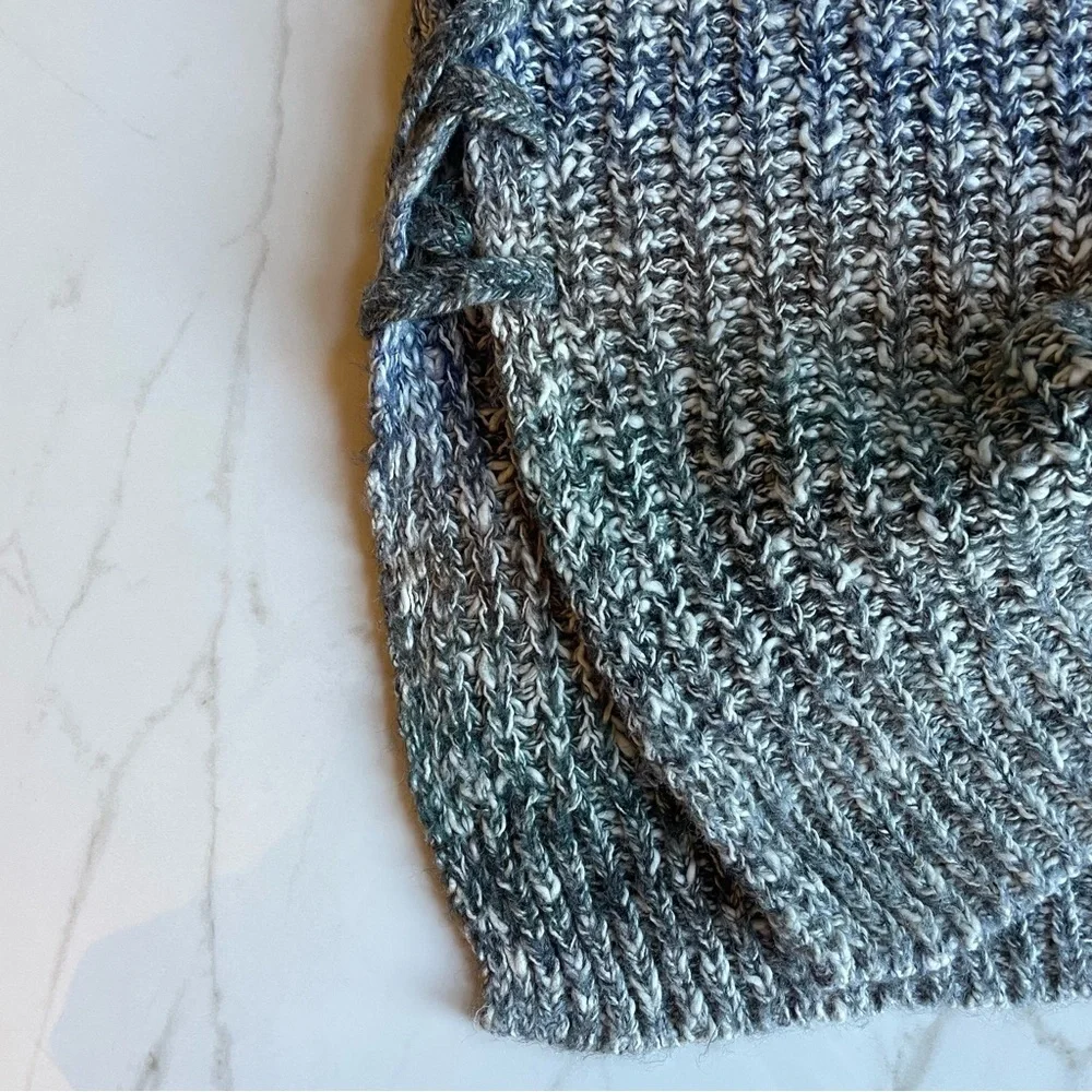 LUCKY BRAND | Blue Ombre Side Lace Up Sweater Women Large | Soft Pastel Coastal - Picture 4 of 8